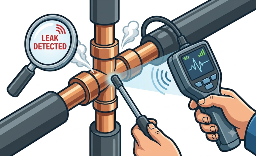 Finding and repairing aircond gas leaking in copper pipe